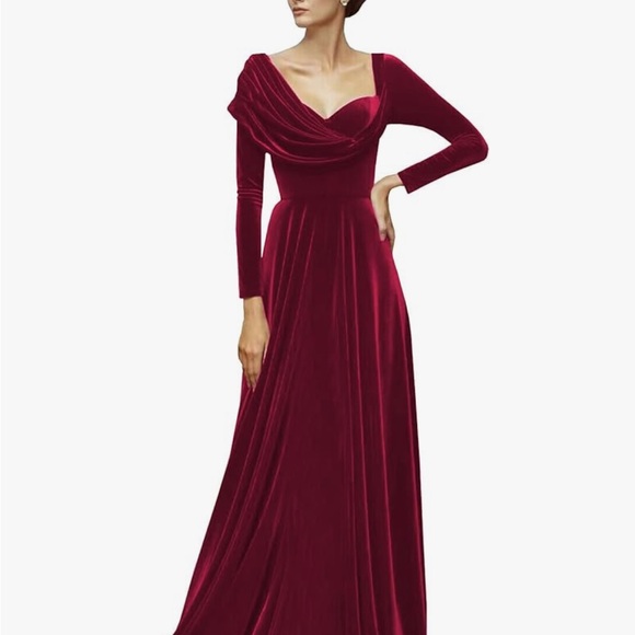 Cowl Neck Long Sleeve Draped Gown